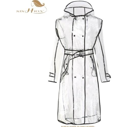 SISHION New Women Fashion Tide Waterproof Raincoats Transparent Long Knee-length Hooded Outdoor Windbreaker Waterproof SP0572