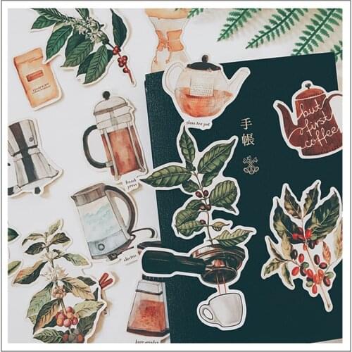 14Pcs/set INS Coffee Soul Flowe Paper Stickers Kits Die Cut/Seal For DIY Scrapbooking Journal Hobo TN Diary Planner Card Making