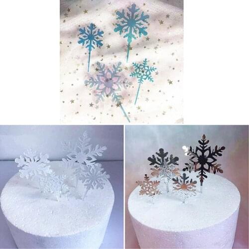 4PCS Winter Birthday Snowflake Cake Topper For Christmas Party Cupcake Decor