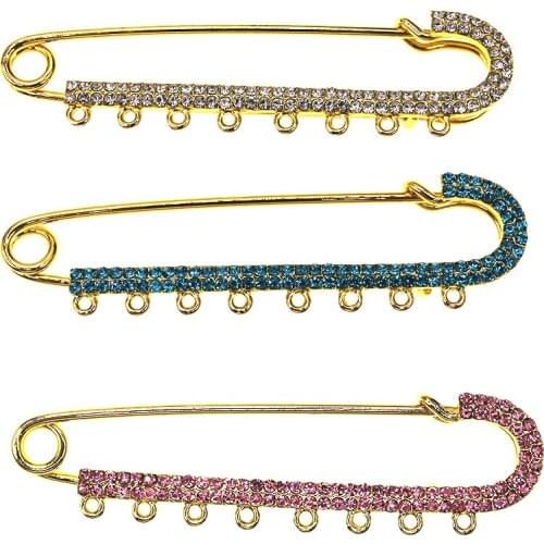 50pcs 10cm Gold Plating Alloy Rhinestone Brooches Crystal Hijab Scarf Pins With 8 Loops For DIY