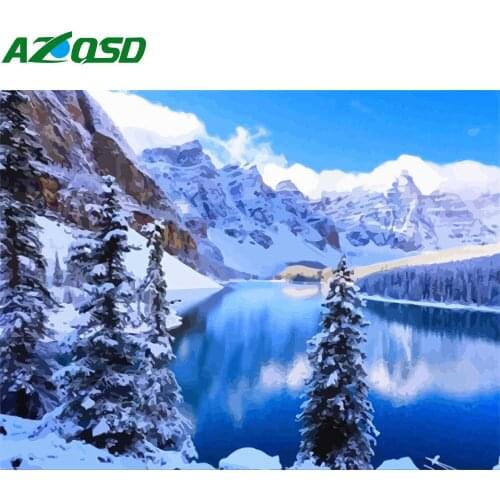 AZQSD Oil Painting By Numbers Tree Winter Diy Paint By Numbers For Adults Landscape Gift Home Decor Art Kits Drawing Canvas