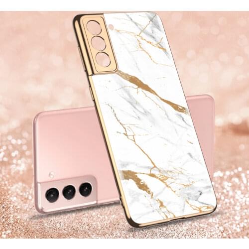 Funda Case for Samsung Galaxy S21 Ultra S21 Plus S21 Marble Pattern Tempered Glass Shell Coque Protective Phone Case Cover