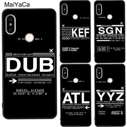 Black Funny Airport Code For POCO X3 F2 Pro Case For Redmi 9 9C 9A Note 8 9 Pro 7 9S 8T For Mi Note 10 Lite A3 9T