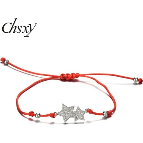 CHSXY Chic Double Star Lace Rope Chain Bracelet Shiny Micro Paved Clear Zircon Crystal Charm Red String Bracelet Fashion Jewelry