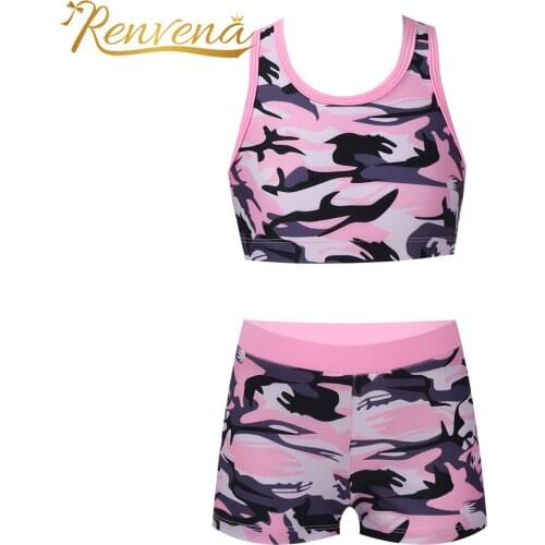 Camouflage Kids Tracksuit Girls Two Pieces Swimsuits Tank Top + Boyshorts Bottoms Kids Ballet Gymnastic Outfits Childrens Sets