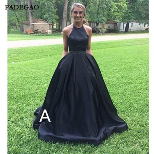 Elegant Evening Dresses With Pocket Long Halter A-Line Party Wear Sleeveless Beading Open Back Formal Evening Dress Plus Size