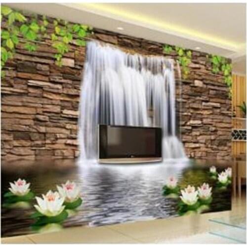 Beibehang Wallpaper custom large-scale lotus waterfall 3D TV background wall living room decorative painting papel de parede