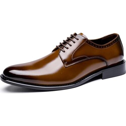 2021Men Dress Shoes Derbies Style Solid Color Genuine Leather Low Heel Rubber Spring Fall Gentry Classic Fashion