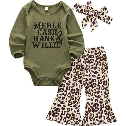 0-24M Newborn Baby Girl Clothing Set Letter Rompers + Leopard Pants Outfits Autumn Spring Baby Costumes