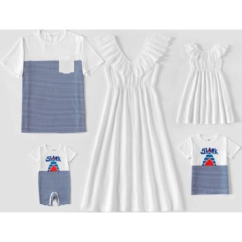 PatPat 2021 New Arrival Summer Mosaic Family Matching Cotton Sets ( Solid Flounce Tank Dresses - Striped Tops - Rompers )