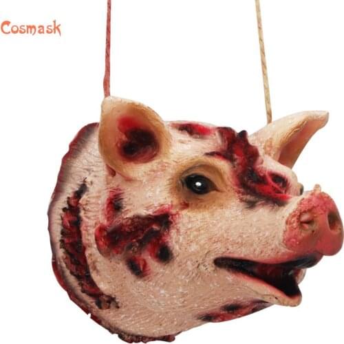 Cosmask Halloween Pig Head Pendant Decoration Props Horror Spoofing Animals Scary Haunted House Layout Pig Head Pendant