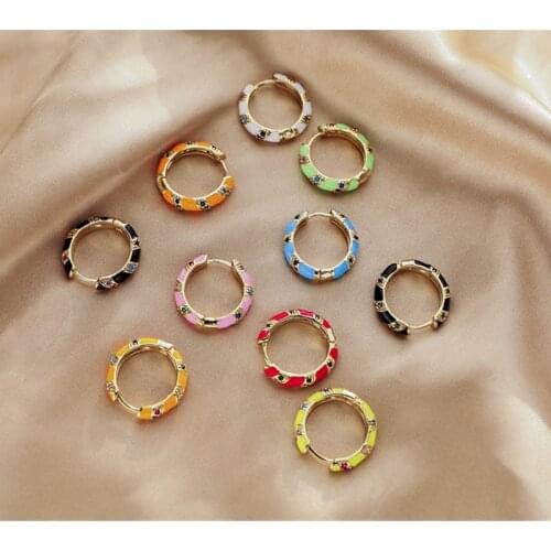 HECHENG 1pair Round Enamel hoop earring CZ crystal fashion women earrings smaller/bigger earring hoops Jewelry VE270