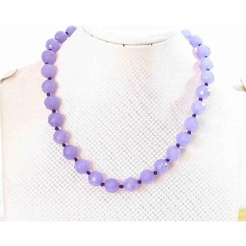 Hot Sale Fashion Women Violet Stone Jades Chalcedony 6mm Faceted Round Beads Chain Necklace 18" B634
