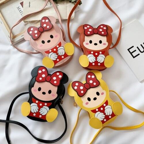 Disney Mickey Mouse Kawaii Pu Leather Coin Purse Cartoon Anime Minnie Mouse Creative Shoulder Bag Children Birthday Party Gifts