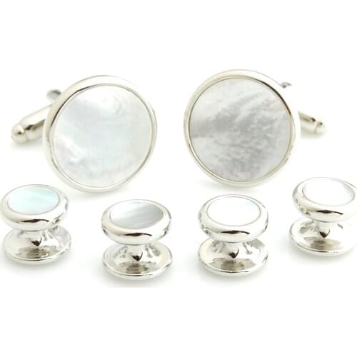 YHCS-01/MOP Fashion Luxury Round MOP Mens Tuxedo Cufflink and Studs Sets for Mens Shirt Accessories
