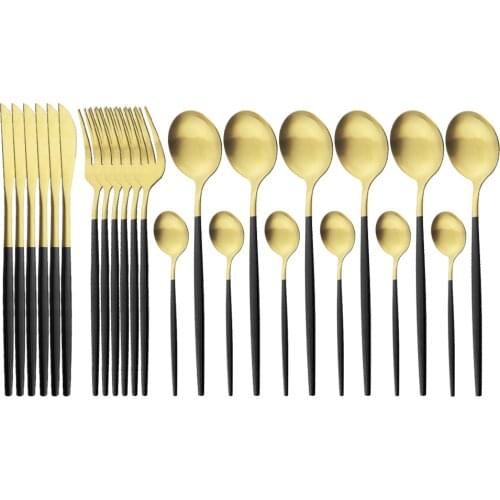 24Pcs Matte Stainless Steel Cutlery Set Dinnerware Set Black Gold Knife Fork Spoon Silverware Kitchen Party Dinner Flatware Set