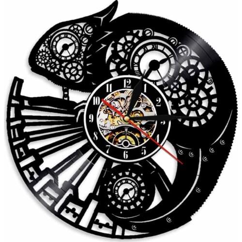 Chameleon Vinyl Wall Clock Vintage Vinyl Record LP Wall Art Clock Handmade Animal Lover Gift
