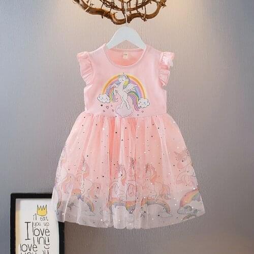Unicorn Dress Rainbow Stars Princess Dresses Birthday Wear Christmas Holiday Costume Infant Party Dress 2-7 year