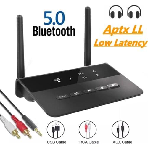 80M Bluetooth-compatible 5.0 Transmitter Receiver Aptx Low Latency Wireless Audio Adapter 3.5mm AUX RCA Jack For PC TV Headphone