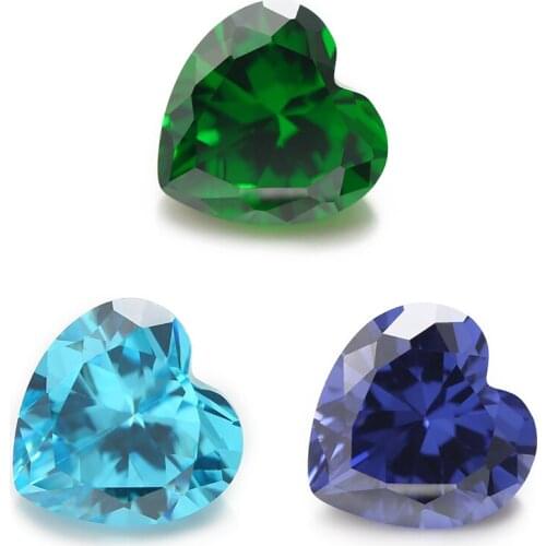 Size 3x3-10x10mm AAAAA Heart Shape CZ Stone Green, Blue, sea Blue Synthetic Cubic Zirconia Stone