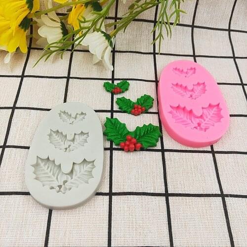 Christmas Holly Fondant Cake Decoration Leaves Style Candy Chocolate Silicone Molds DIY Baking Tools