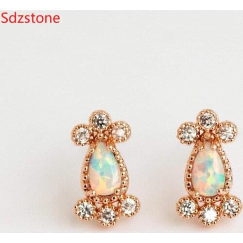 Sdzstone 2020 NEW Jewelry Marquise White Fire Oval Opal Small Stud Earring Opal High Quality Jewelry