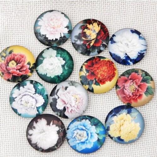 Different Flower Glass Mosaic Art Glass Cabochons Mosaic Printed Glass Dome Cabochons Mosaic Tiles for Crafts Self-adhesive