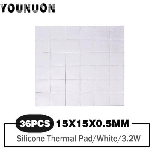 36 Pieces 15*15*0.5mm thickess Silicone Thermal Pad White for PC CPU GPU Computer Cooling