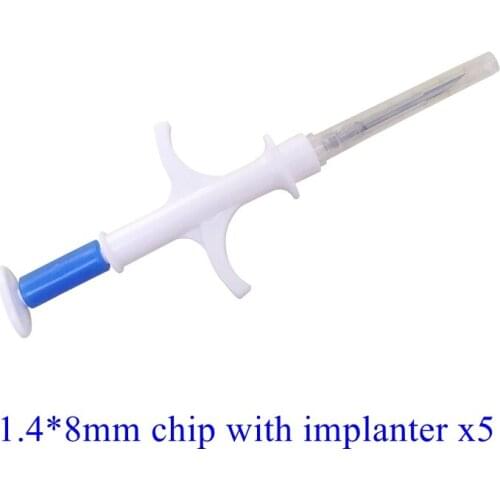 Veterinary Transponder Syringe Dog Chip 1.4*8mm Animal Id Tags Pet Microchip with Needle Unit X5
