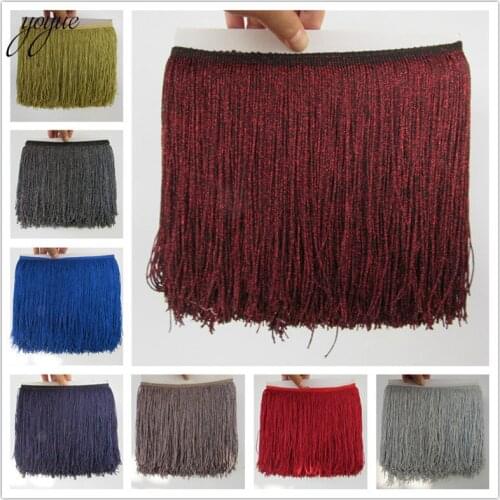 YOYUE 10 meter/lot 20cm Long Fringe Lace Tassel Polyester Lace Trim Ribbon Sew Latin Dress Stage Garment Curtain DIY Accessories