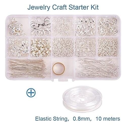 About 1050Pcs/Box Crimp Bead Pin Earring Hook Earnut Wire Magnetic Clasp Jump Ring Cord Silver Jewelry Making Findings