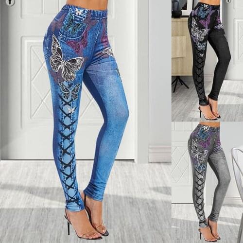 Push Up Seamless High Waist Jeans Printed Leggings Women Elastic Jogging Pants Leggins Stretch well Plus Size Pants 5XL