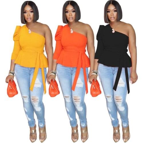 Slant Shoulder Bubble Sleeve Sexy Cute Top 2021 Womens Top Elegant and Versatile Casual Fashion Street Clothing Nightclub Top