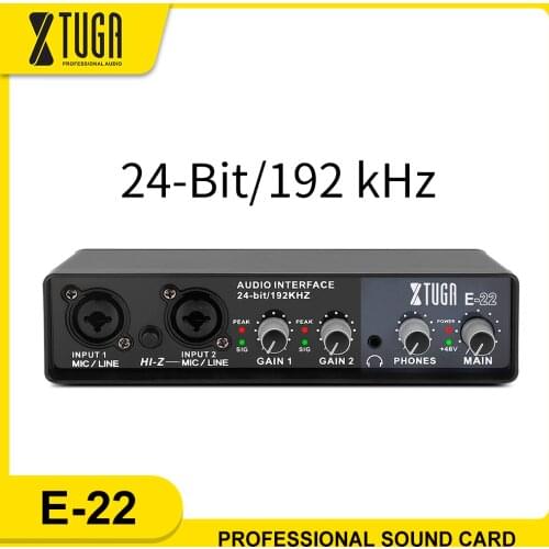 XTUGA E22 Audio Interface Sound Card with Monitoring For PC,Electric Guitar Live Recording Professional Sound Card For Studio