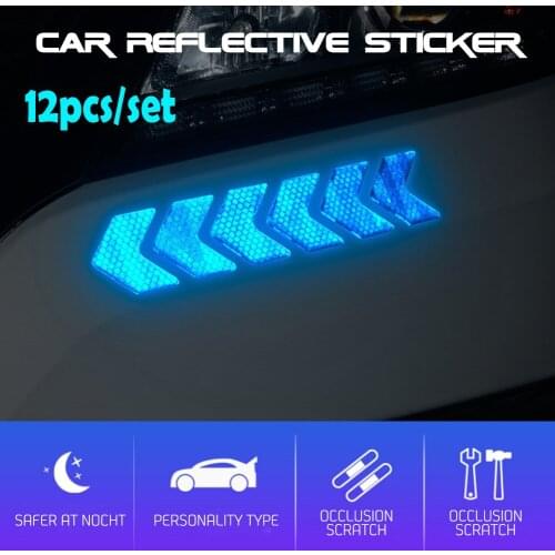 12Pcs/Set Car Reflective Sticker Arrows Pattern Warning Decals For Motorcycle Auto Tail Bar Bumper Safety Car Decor Accessories