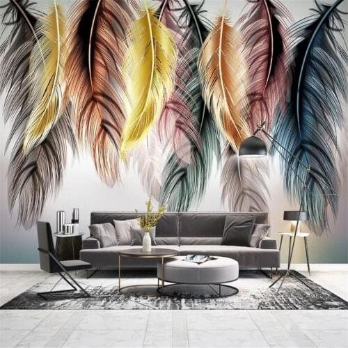 Milofi custom 3D wallpaper mural hand-painted Nordic modern minimalist color feather living room background wall decorative pain