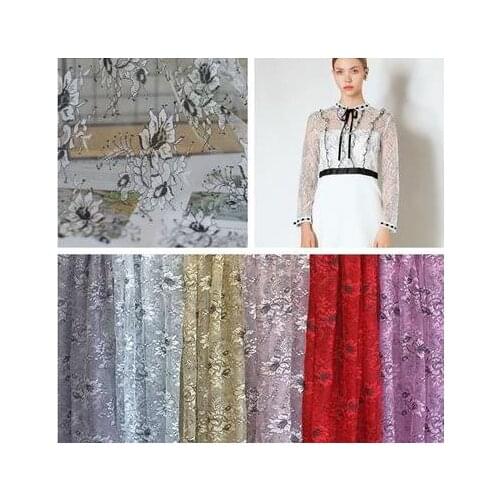 High-quality Two-color Embroidery Mesh Lace Fabric Clothing Dress DIY Home Textile Handmade Accessories