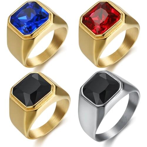 CFBulongs High Quality Punk Style Rings For Men Black Stone High Polished Stainless Steel Mens Jewelry Steel Color Gold