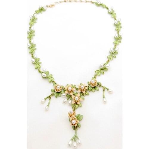 CSxjd New design Imitation pearl Orange flower Retro necklace sweater chain Women Elegant Necklace