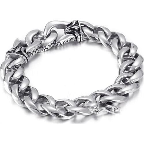 Jewels Store High Quality Vintage 13mm Wide Mens Simple Bracelet Textured Stainless Steel Polished Jewelry For Man