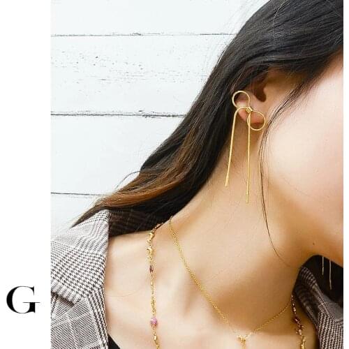 GHIDBK Dainty Snake Chain Bow Tassel Stud Earrings for Women Minimalist Titanium Steel Long Earring Studs Street Style Earring