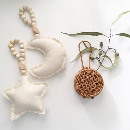 Nordic Style Cotton Star Moon Wooden Bead Ornaments Childrens Room Crib Tent Bed Curtain Decoration Accessories Nursery Wall