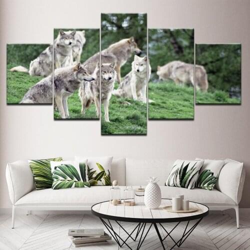 Canvas Painting animals wolves family in forest 5 Pieces Wall Art Painting Modular Wallpapers Poster Print Home Decor