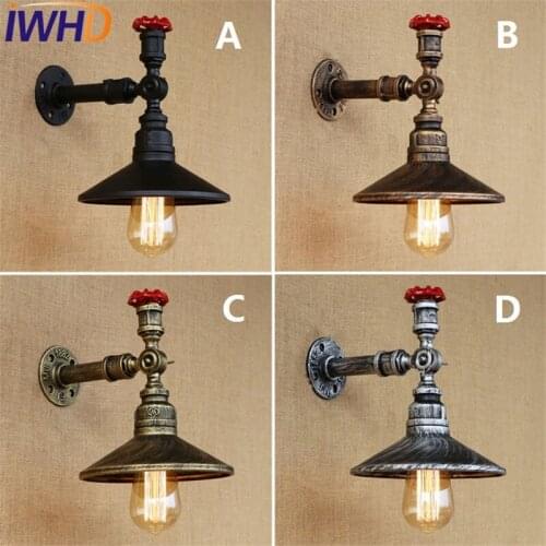 IWHD Loft Style Iron Vintage LED Wall Lamp Industrial Edison Wall Sconce Retro Water Pipe Wall Light Fixtures Indoor Lighting