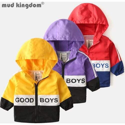 Mudkingdom Boys Hooded Jacket Panelled Letter Long Sleeve Zipper Drop Shoulder Windbreaker for Toddler Fashion Sports Outerwear