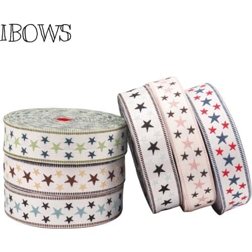 35mm 2yards Embroidered Ribbons Stars Jacquard DIY Apparel Wrapping Trim Sewing Accessories Clothes Decoration Tape