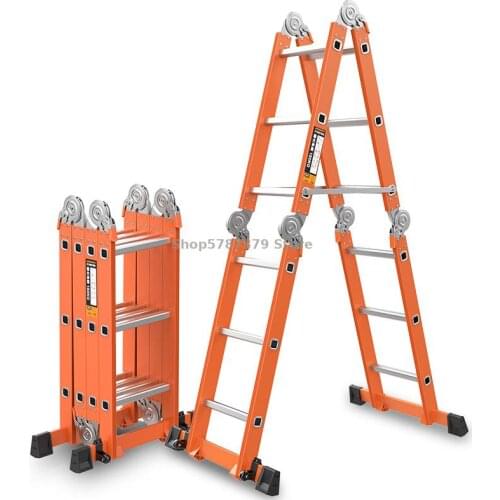 Multifunctional Folding Ladder Aluminum Alloy Thickened Miter Ladder Household Ladder Telescopic Ladder Vertical Ladder Engineer