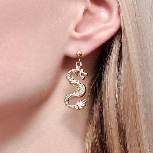 2 Pcs/Set Fashion Earrings Women Golden Geometric Totem Chinese Dragon Pendant Earring Party Chram Jewelry