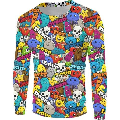 OGKB Mens Element Casual Abstract Anime Graffiti Sweatshirt Fun 3d Print Long Sleeve Shirt Hip Hop Harajuku Pullover Oversized