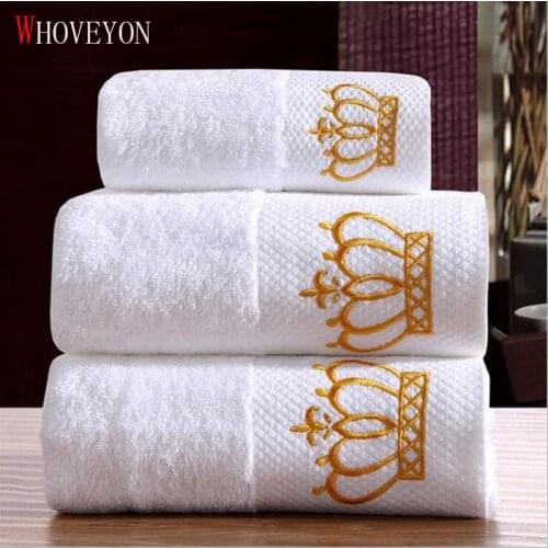 Crown Embroidery Cotton White Hotel Towel Set Face Towels Bath Towels for Adults Washcloths Absorbent Hand Towel Customizable